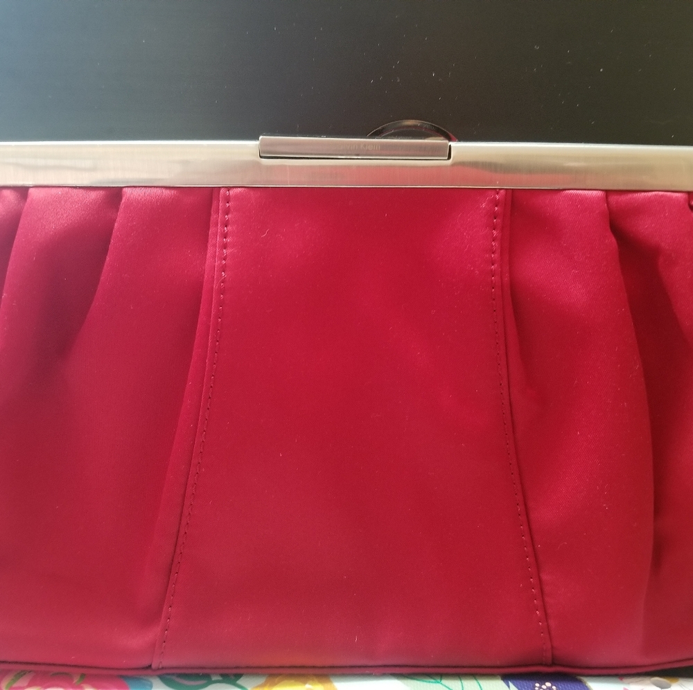 Calvin Klein Red Satin Clutch